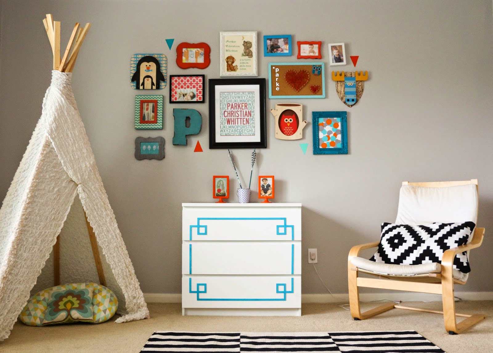 Gallery Wall  Wednesday A Turquoise and Orange Kids  Room  