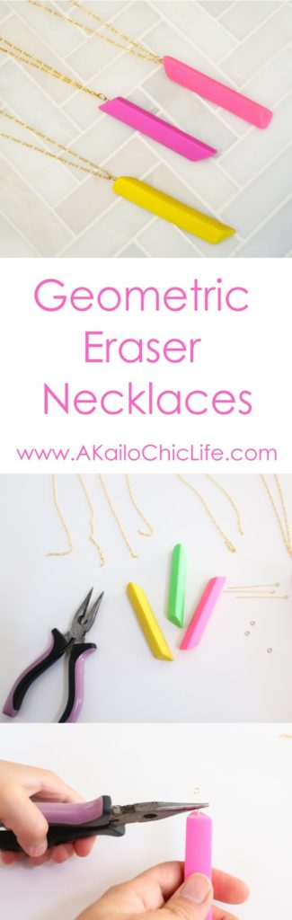 Learn to craft necklaces out of colorful erasers. Easy Jewelry making tutorial, back to school, teacher appreciation gift ideas