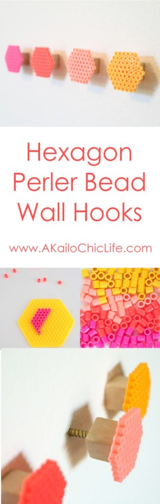 Use colorful Perler beads to create ombre hexagon wall hooks. Fun kids craft or teen bedroom decoration idea