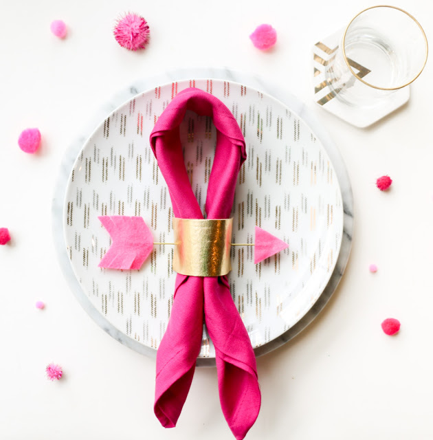 Gold and Pink Arrow Napkin Rings for Valentine's Day