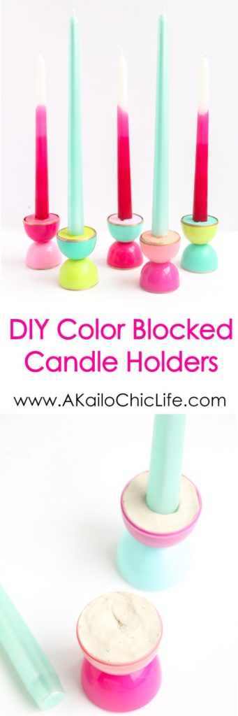 Turn leftover plastic Easter eggs into these colorful, gold rimmed taper candle holders. Perfect for a party, summer nights, or anytime.