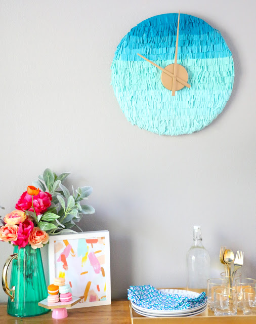 DIY Ombre Felt Fringe Wall Clock - Make your own wall clock from fringe cut felt - makes a beautiful focal piece for your wall - Home Decor - Target - Gold and Blue