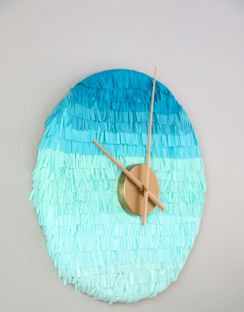 DIY Ombre Felt Fringe Wall Clock - Make your own wall clock from fringe cut felt - makes a beautiful focal piece for your wall - Home Decor - Target - Gold and Blue