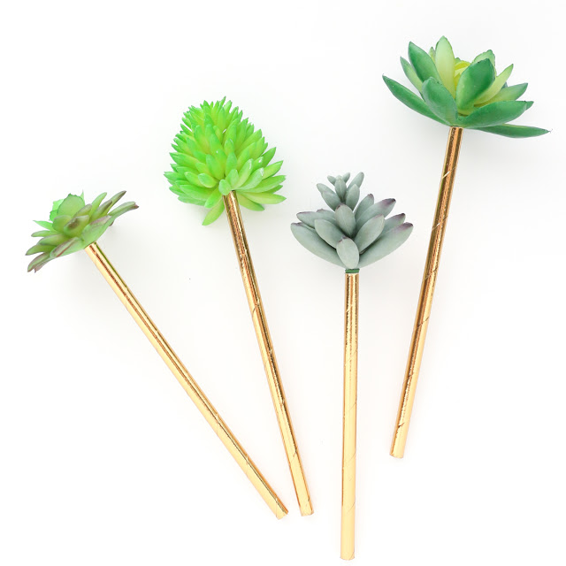Mini Succulent and Gold Drink Stirrers