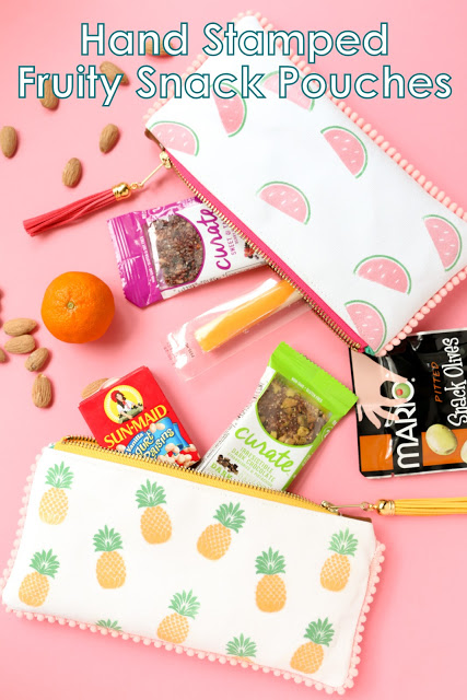 Custom DIY fruit stamped snack pouches for easy snacking on the go