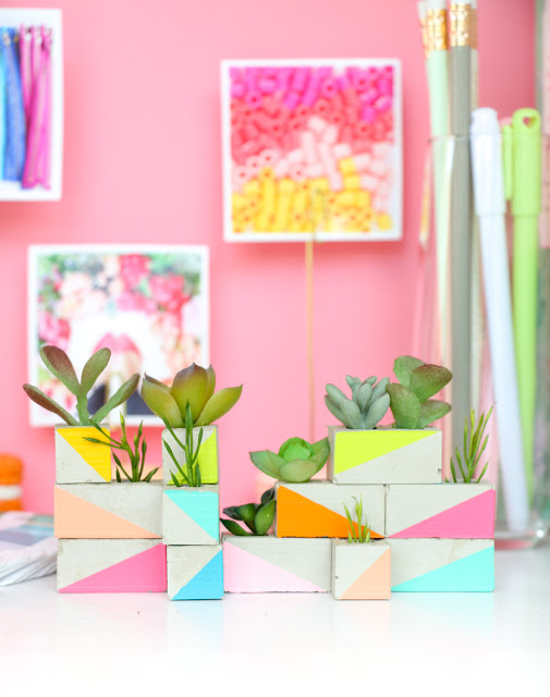 DIY a mini cinder block succulent garden using maker's mix concrete and faux succulents. Perfect graduation gift, white elephant gift, office supplies, or gift for a graphic designer - Craft your own mini succulent garden - doll house furniture
