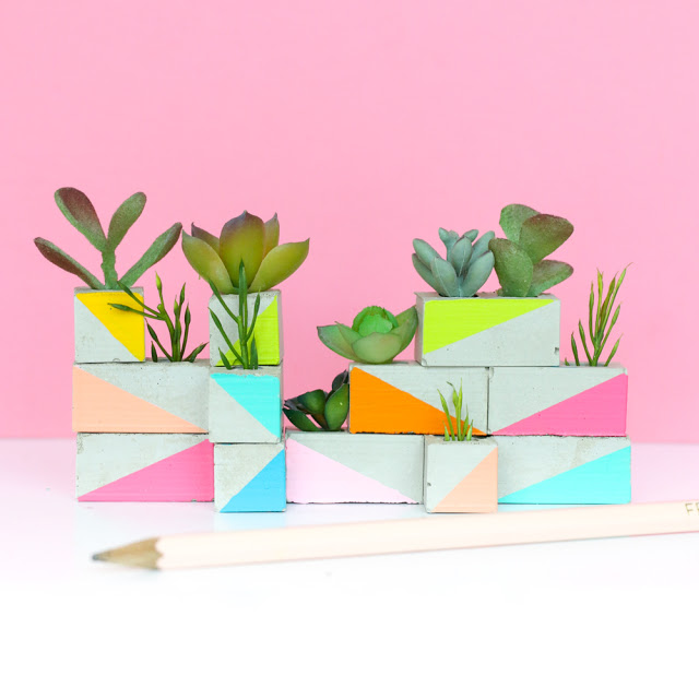 DIY a mini cinder block succulent garden using maker's mix concrete and faux succulents. Perfect graduation gift, white elephant gift, office supplies, or gift for a graphic designer - Craft your own mini succulent garden - doll house furniture