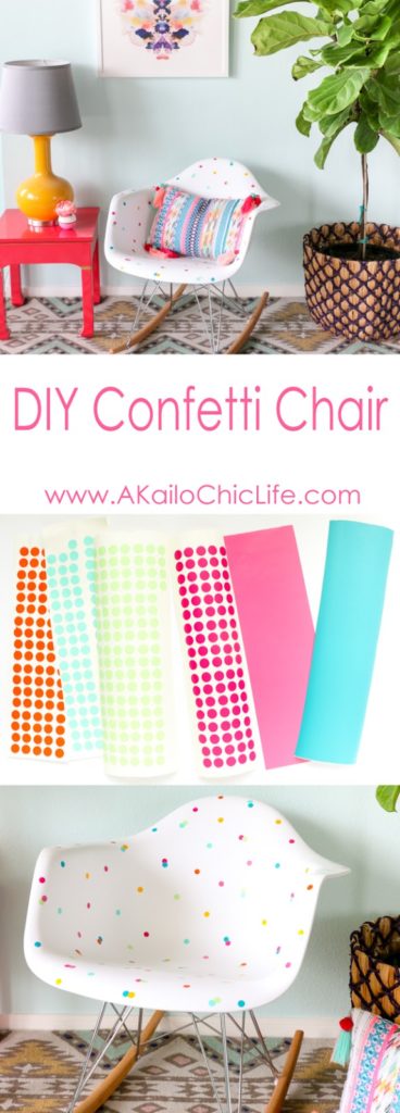 DIY Confetti Chair using A Silhouette Cameo Vinyl Cutter and temporary adhesive vinyl - DIY Project - Craft Project - Weekend DIY - Quick DIY - Home Decor Project