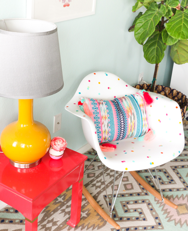 DIY Confetti Chair using A Silhouette Cameo Vinyl Cutter and temporary adhesive vinyl - DIY Project - Craft Project - Weekend DIY - Quick DIY - Home Decor Project