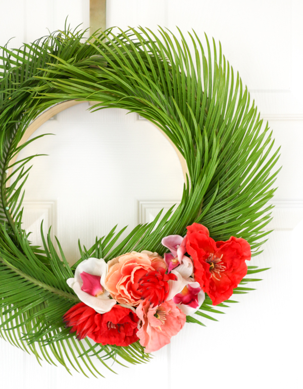 Tropical Flower and Palm Leave Wreath for Spring and Summer - Hawaiian Wreath - Summer DIY - Summer Craft - DIY Wreath