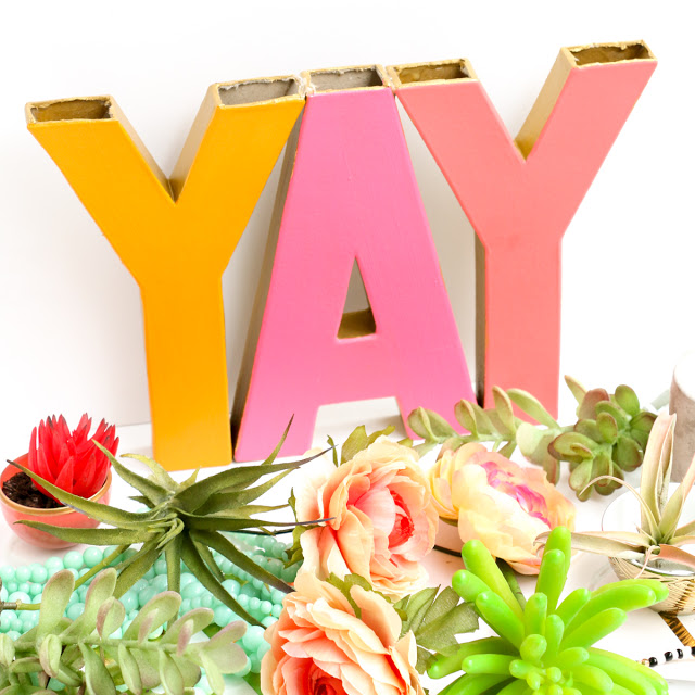 Make your own custom, Oh Joy! for Target inspired, typography vase using cardboard letters and paint - party craft - DIY Home decor - Mother's day - Valentine's day - DIY Vase
