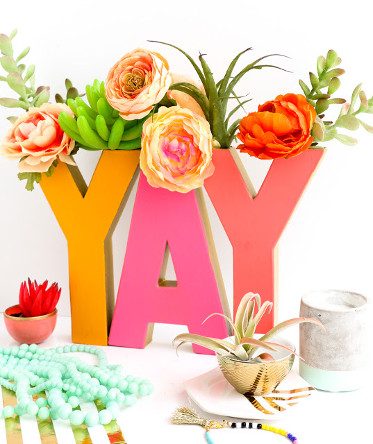 Make your own custom, Oh Joy! for Target inspired, typography vase using cardboard letters and paint - party craft - DIY Home decor - Mother's day - Valentine's day - DIY Vase