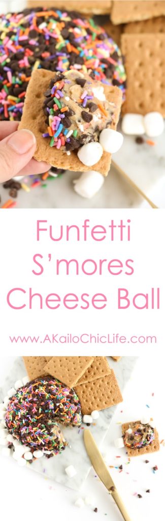 Funfetti S'mores cheeseball - Graham crackers and Marshmallow fluff cookie butter with rainbow sprinkles - easy party food