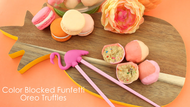 Color Blocked Funfetti Oreo Truffles for a party or dessert - Easy to customize the colors for your event or party - Party food - sprinkles