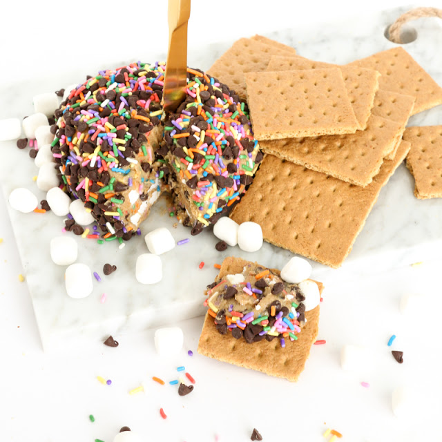 Funfetti S'mores cheeseball - Graham crackers and Marshmallow fluff cookie butter with rainbow sprinkles - easy party food