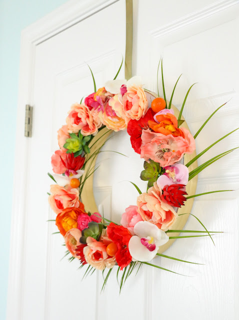 Tropical Flower and Palm Leave Wreath for Spring and Summer - Hawaiian Wreath - Summer DIY - Summer Craft - DIY Wreath