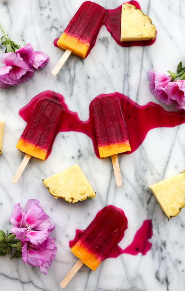 Tropical Margarita Popsciles - Dragon Fruit (Pitaya), Pineapple, and Mango Margarita Popsicles recipe for your next summer party or get together - the perfect frozen cocktail
