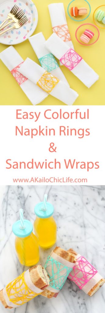DIY Colorful and Inexpensive napkin rings and sandwich wraps using hot glue! Hot Glue crafts - Summer - party idea - party food - colorful - custom color - custom party idea - summer party - craft idea