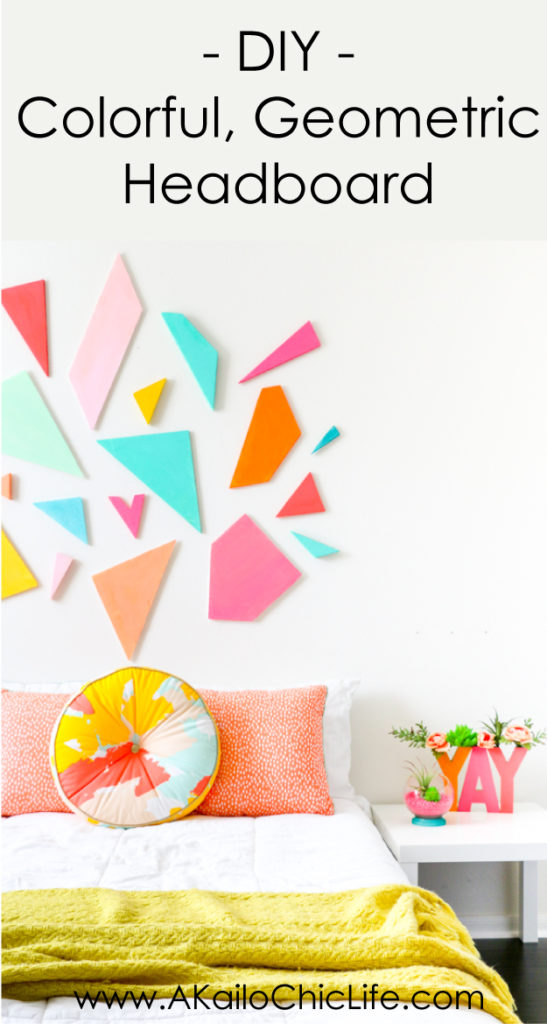 Learn how to DIY your own light weight colorful geometric headboard using craft foam sheets by FloraCraft. Easy triangle and polygon shaped bedroom decor - quick craft - home DIY project