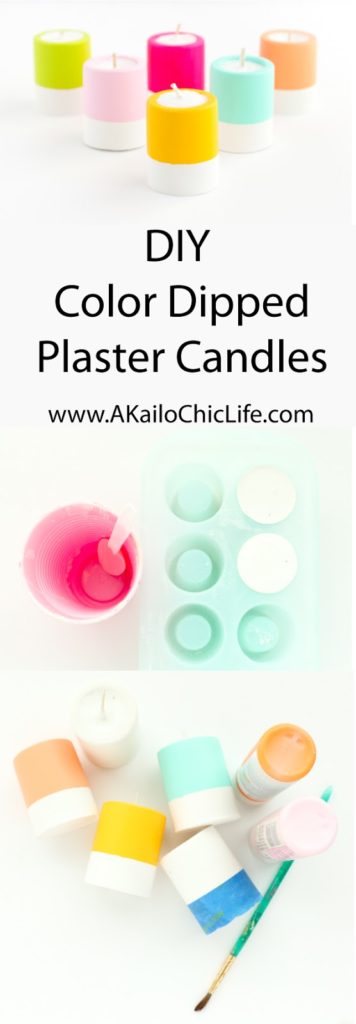 DIY Colorful Plaster Candles - Learn how to make your own candles and plaster candle holders - summer entertaining ideas - DIY candes - candle craft - colorful - colorblocked - gift idea - DIY gift - Summer Party