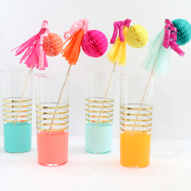 DIY Party Decorations - Drink Stir Sticks - Drink Swizzle sticks - DIY - Craft - party decorations - how to make your own - party ideas - fun colorful party ideas