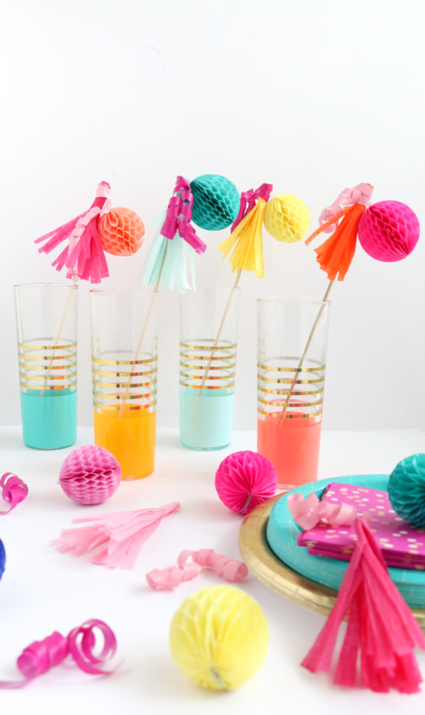 DIY Party Decorations - Drink Stir Sticks - Drink Swizzle sticks - DIY - Craft - party decorations - how to make your own - party ideas - fun colorful party ideas