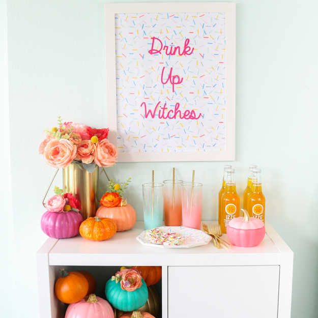 How to throw a colorful halloween party with DIY decorations and custom wall art - DIY Party decorations - Halloween decor - craft - Pumpkin Centerpieces - target fall home decor - DIY Wall art