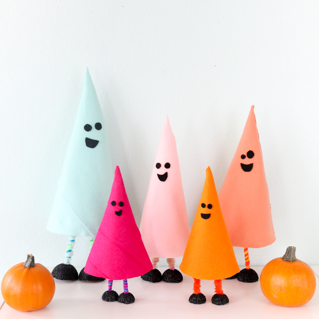 DIY colorful ghost decorations for Halloween using craft foam