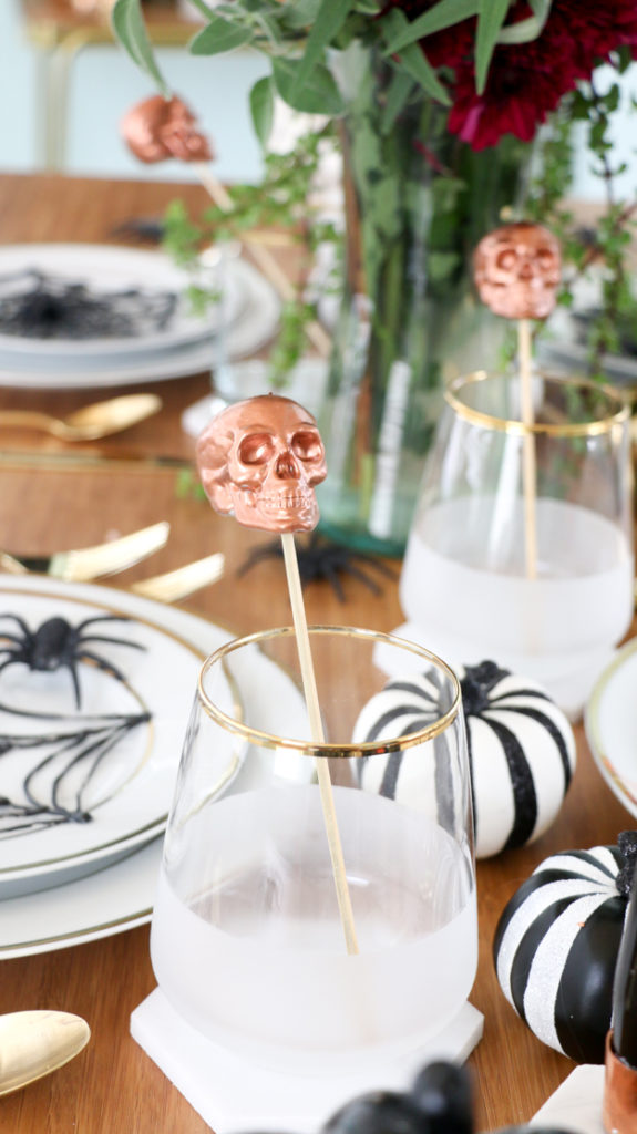 DIY Copper Skull Drink Stirrers for Halloween cocktails - Swizzle sticks 