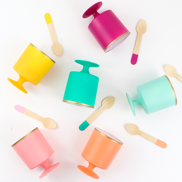 DIY mini colorful Dessert goblets or cups for party - colorful tipped spoons - mousse cups - ice cream cups - oh joy! for target mini cups