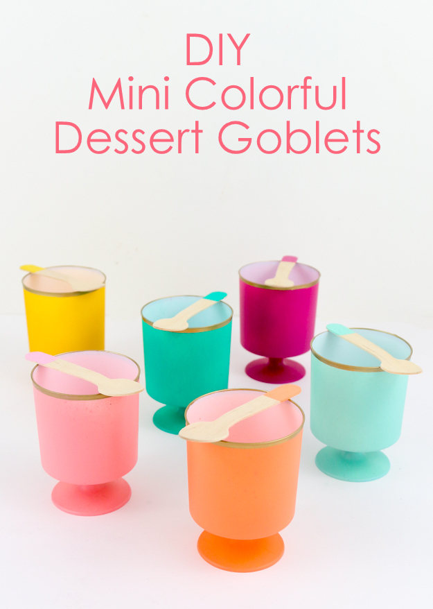 DIY mini colorful Dessert goblets or cups for party - colorful tipped spoons - mousse cups - ice cream cups - oh joy! for target mini cups