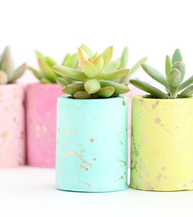 DIY Gold Splattered Pastel Colored Mini Plaster Planters - DIY gift ideas - Christmas gift idea - homemade - plaster succulent planters - Target 