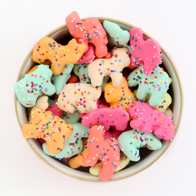 DIY Colorful Rainbow iced animal cookies - how to make your own colorful circus animal cookies for a birthday party or Christmas cookie exchange