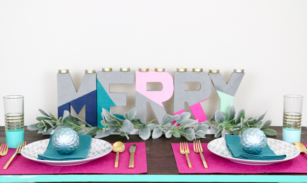 DIY Faux Concrete Painted Typography Candle Holder - Colorblocked Merry - Holiday - Table Centerpiece - DIY project - craft project - faux concrete paint - letters - color - Target Christmas