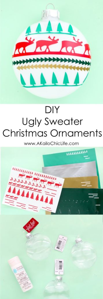 DIY Ugly Christmas Sweater Ornaments - Learn how to use adhesive vinyl to make your own Christmas ornaments - DIY Holiday - Nordic Sweater - Nordic Holiday