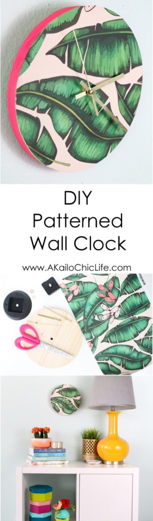 DIY Patterened Wall Clock - Easy DIY Project using leftover Wallpaper samples - palm leaf clock - printed clock