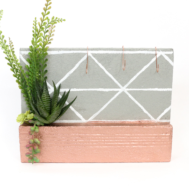 DIY Faux concrete and copper succulent key holder for your console table or entryway - industrial faux concrete key holder - modern
