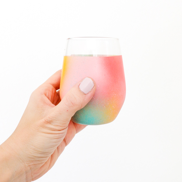 DIY Gradient Bar Ware - Wine Glasses, cocktail glasses, bar cart ideas - styling - cocktail shaker gradient - craft ideas - home decor diy projects