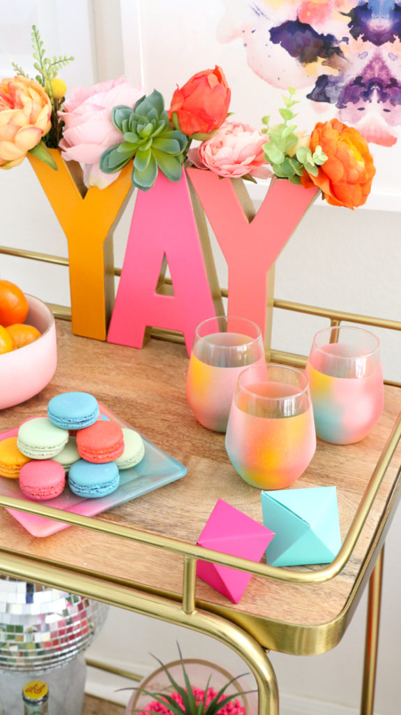 DIY Gradient Bar Ware - Wine Glasses, cocktail glasses, bar cart ideas - styling - cocktail shaker gradient - craft ideas - home decor diy projects