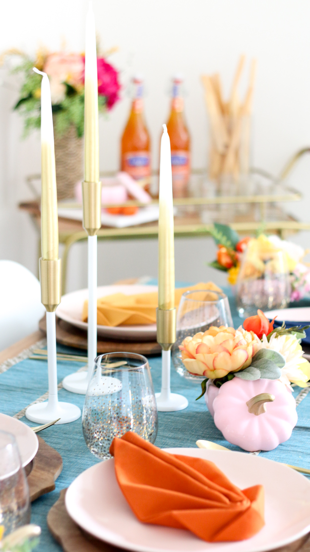 Style It - A Colorful Fall Table Setting with DIY Pumpkin Candles - A ...