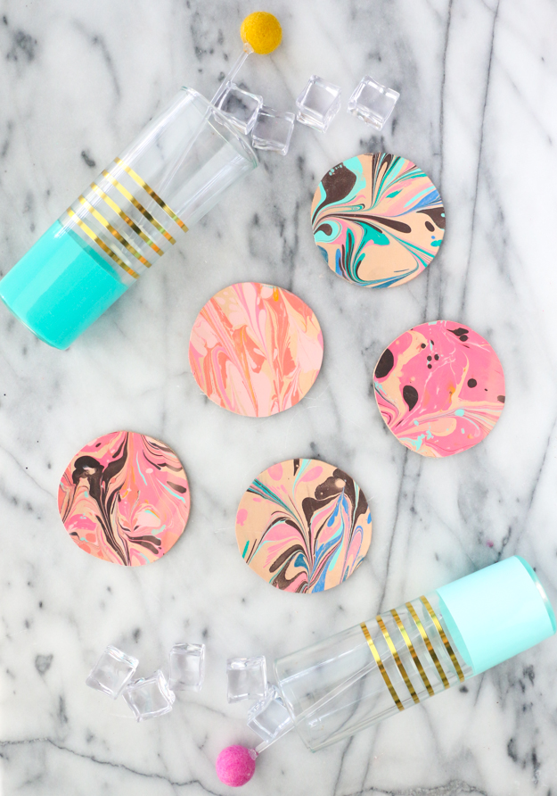 DIY Water Marbled Leather Coasters-5
