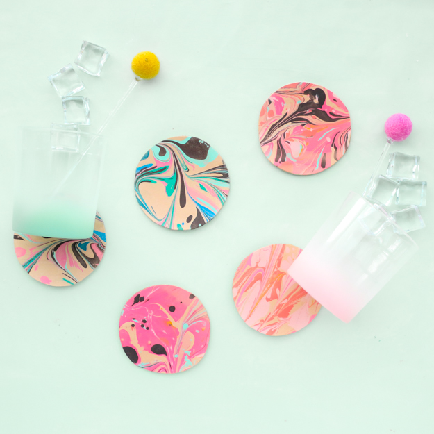DIY Water Marbled Leather Coasters