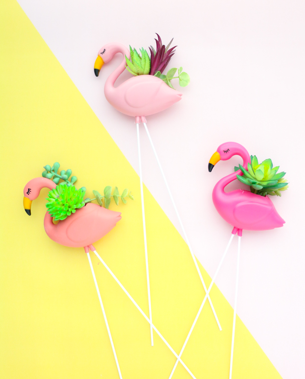DIY Mini Flamingo Planters
