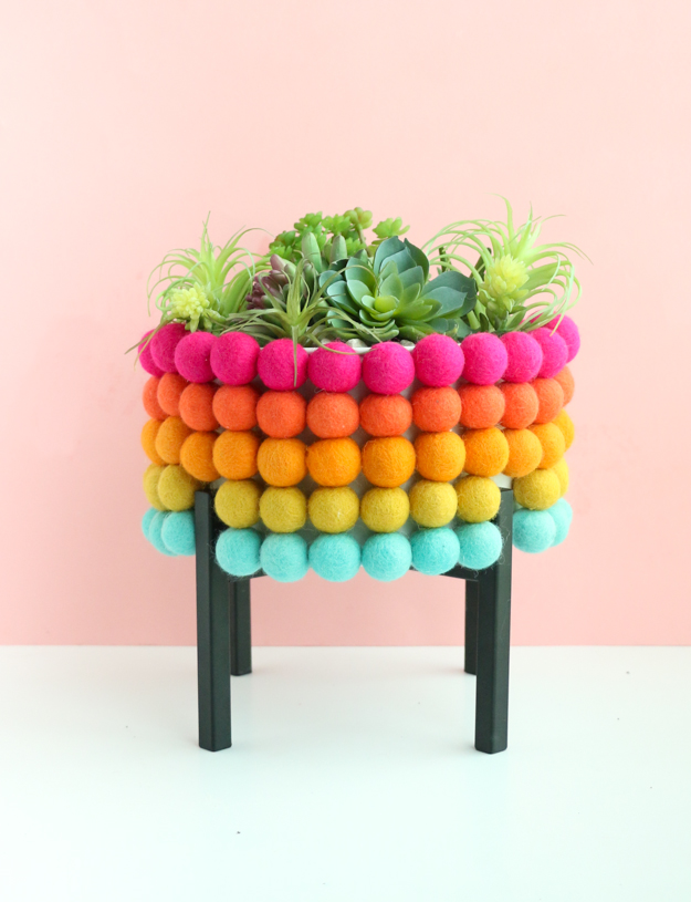 DIY Rainbow Pom Pom Planter-6