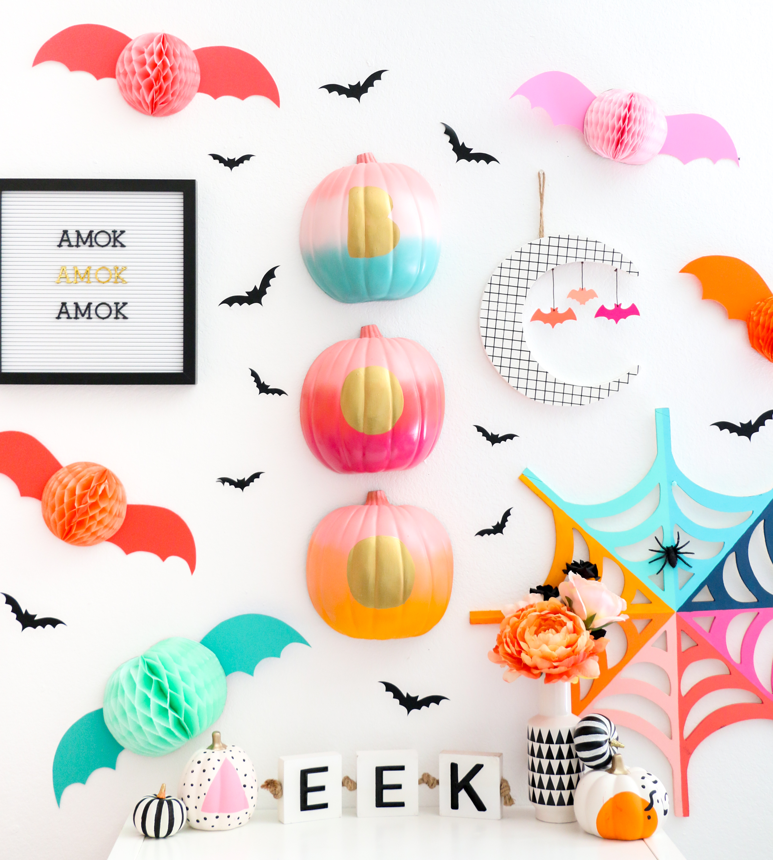 DIY Gradient boo pumpkins and halloween gallery wall