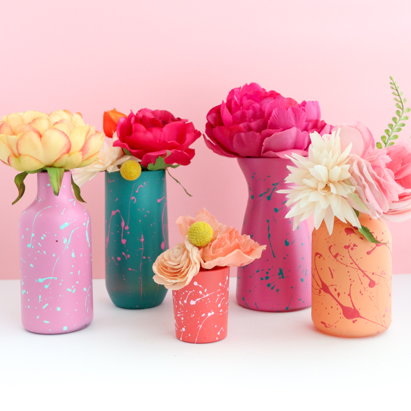 DIY Color Blocked Splatter Painted Flower Vases