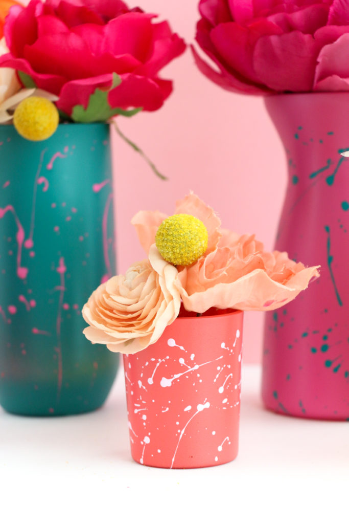 DIY Color Blocked Splatter Painted Flower Vases