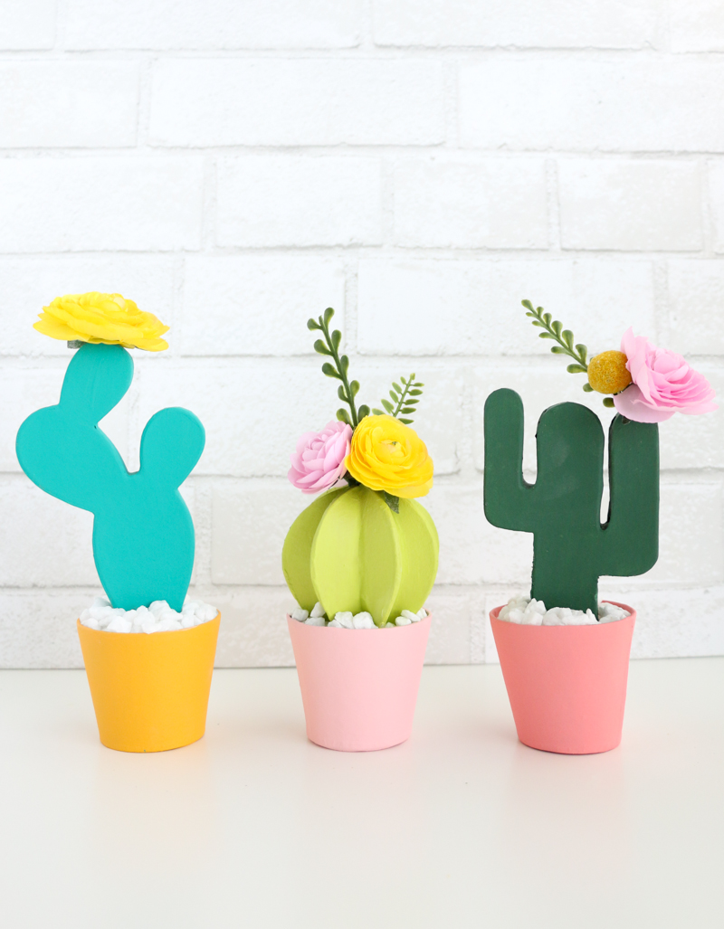 DIY Colorful Faux Cacti Flower Vases