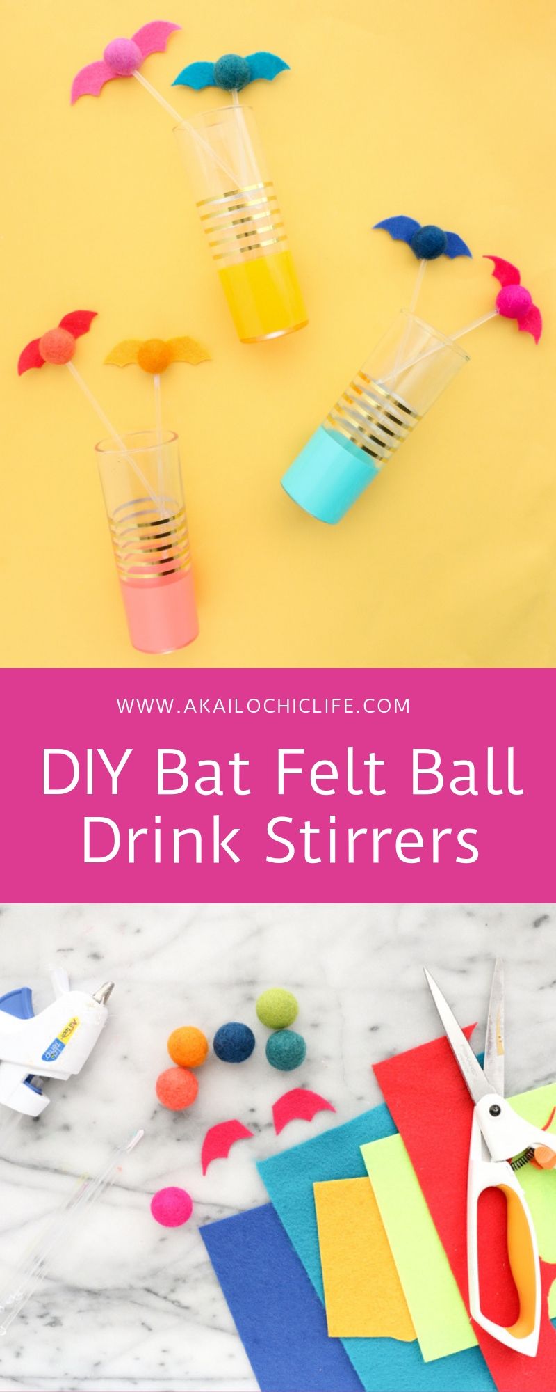 DIY Bat Felt Ball Drink Stirrers - Craft - A Kailo Chic Life