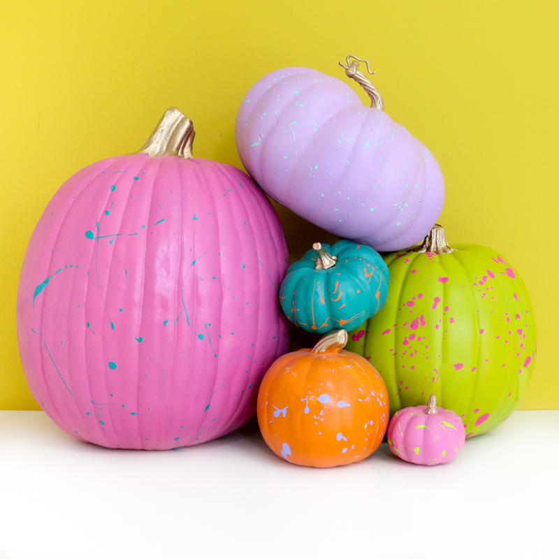 DIY 90's Neon Splatter Painted Pumpkins